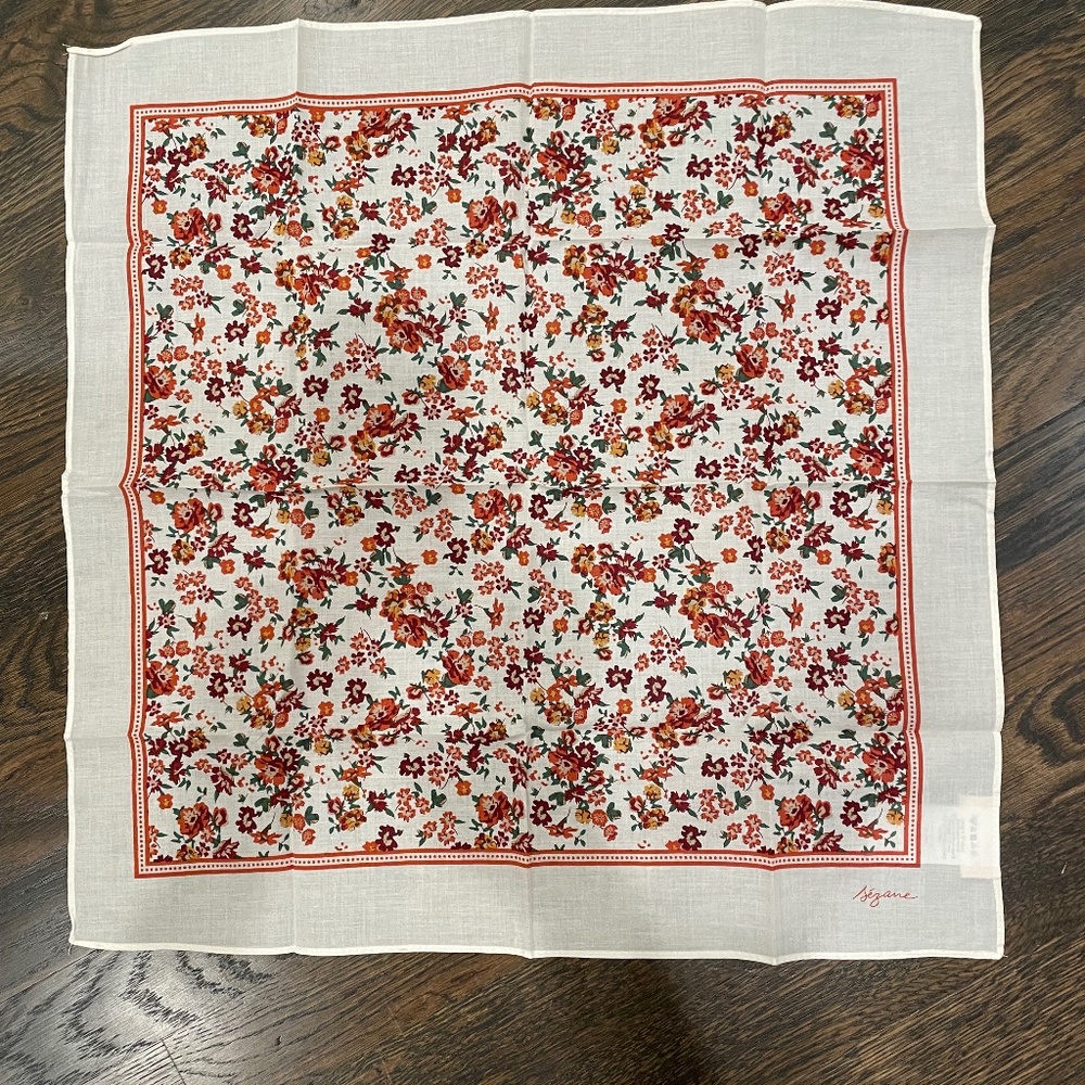 New Sezane Burgundy Floral Scarf 100% Cotton Le Foulard Pour La Vie Square